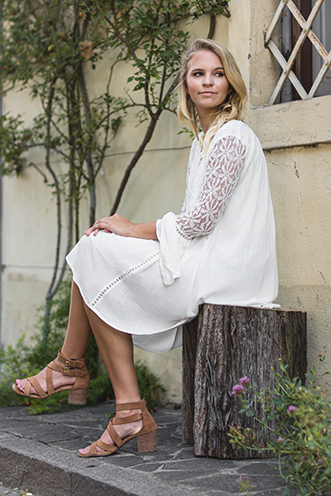 # Ulisse Albiati Photographer: charming model in a location shooting, waiting for the best mate in a fashion dress. The Rose Garden below the Piazzale Michelangelo in Florence, Tuscany.